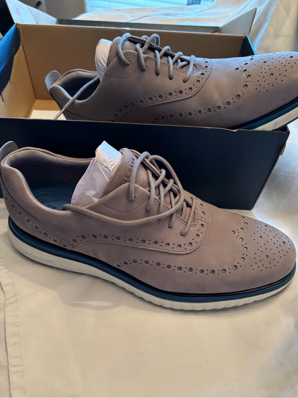 Cole Haan Taupe Nubuck ZeroGrand Eon wingtip